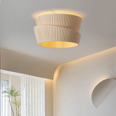 Modern Minimalist Round Hardware Fiber Fabric 3-Light Flush Mount Ceiling Light For Living Room