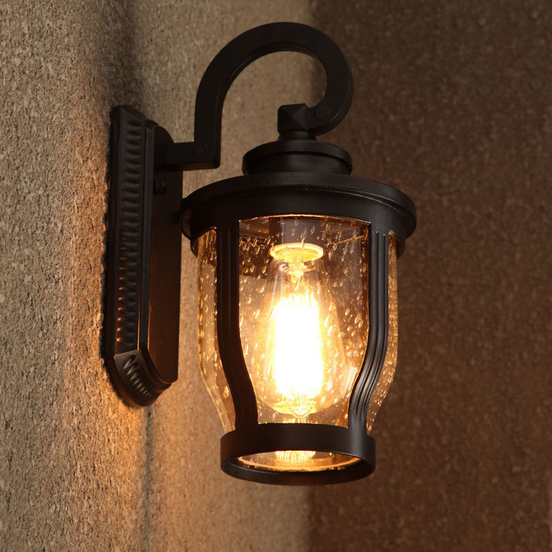 European Vintage Rain Glass Column Jar Outdoor Waterproof 1-Light Wall Sconce Lamp