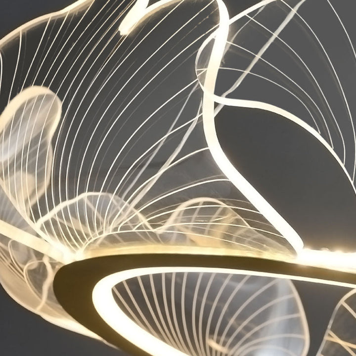 Zeitgenössische kreative Ginkgo-Blatt-Eisen-Acryl-LED-Pendelleuchte für Wohnzimmer 