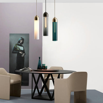 Modern Simplicity Glass Cylinder Shade 1-Light Pendant Light For Dining Room