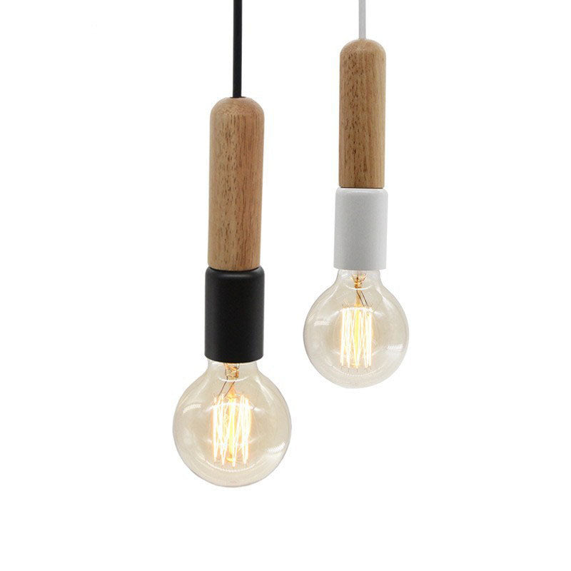 Nordic Minimalist Solid Wood Cylinder Top 1-Light Pendant Light