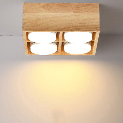 Japanese Minimalist Square Solid Wood Spotlight LED Flush Mount Ceiling Light