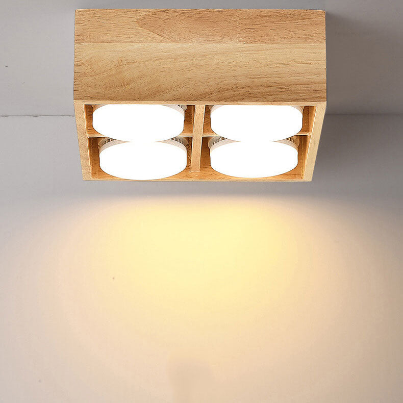 Japanese Minimalist Square Solid Wood Spotlight LED Flush Mount Ceiling Light
