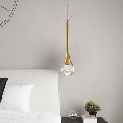 Modern Luxury Glass Teardrop Brass LED Pendant Light