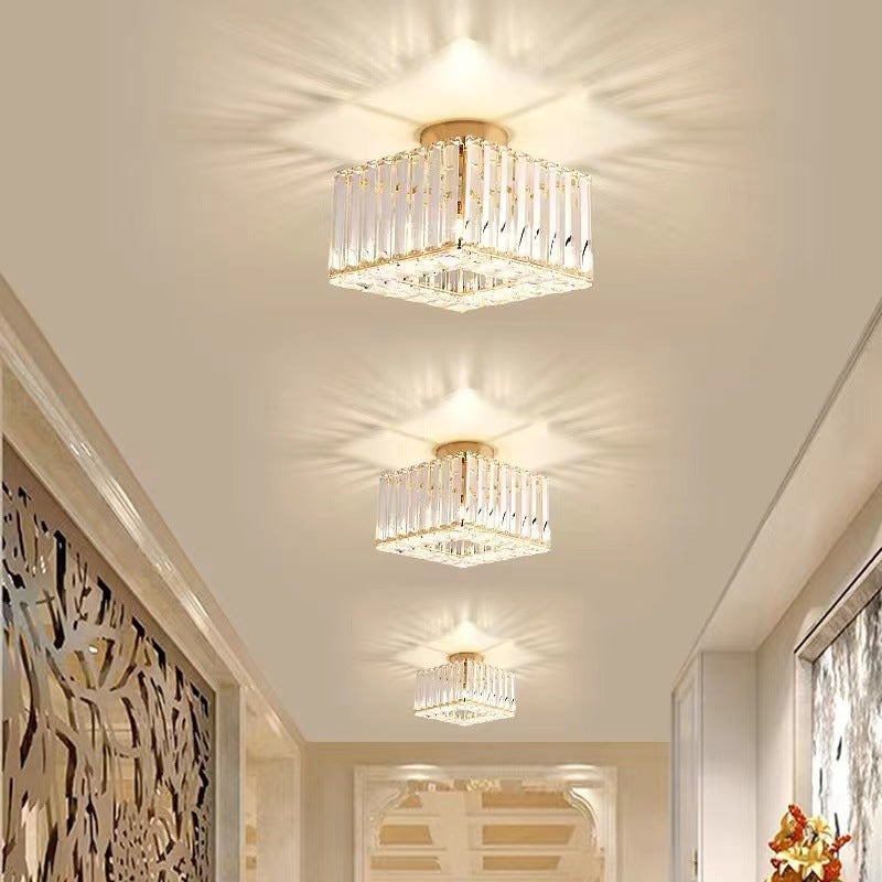 European Luxury Crystal Round Square 1-Light Semi-Flush Mount Ceiling Light