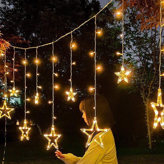 LED-Solar-Stern-Mond-Vorhang-Licht-Weihnachtsterrasse im Freien Dekorative Camping-Schnur-Lichter 
