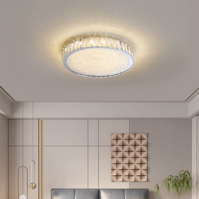 Modern Light Luxury Crystal Square Round Stainless Steel LED Flush Mount Ceiling Light
