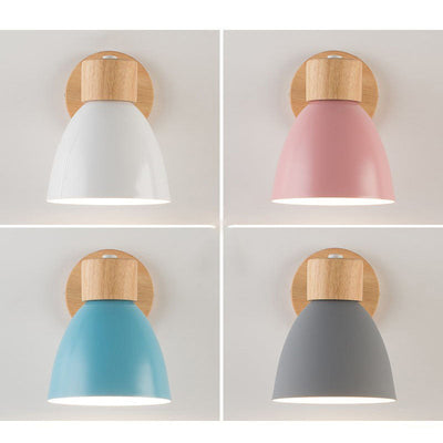 Modern Minimalist Solid Color Macaron Iron Wood 1-Light Wall Sconce Lamp