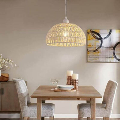 Modern Hemp Rope Weaving Beige Dome 1-Light Pendant Light