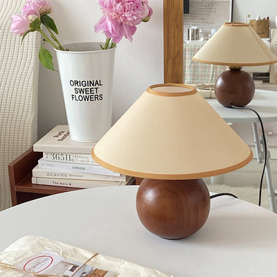 Vintage Coffee Round Solid Wood Base 1-Light Decorative Table Lamp