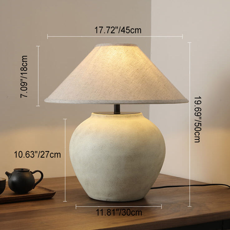 Wabi-sabi Modern Linen Fabric Cone Ceramic 1-Light Table Lamp