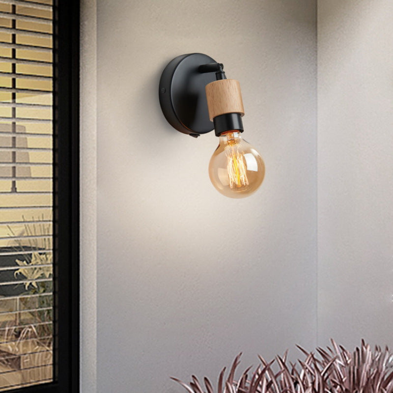 Industrial Creative Wood Lamp Head 1-Light Wall Sconce Lamp