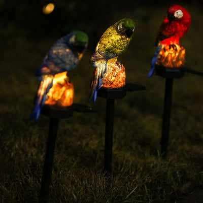 Outdoor Solar Waterproof Colorful Resin Parrot LED Lawn Insert Landscape Light