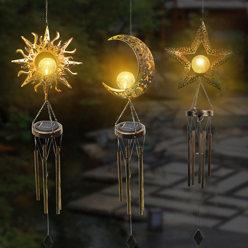 Industrial Solar Suspended Wind Chime Light Outdoor Decorative LED Pendant Light
