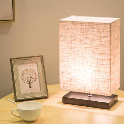 Modern Simplicity Rectangular Linen Black Wood Base 1-Light Table Lamp