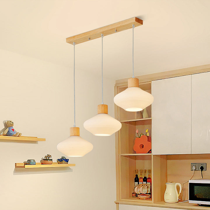 Modern Minimalist Oval Hardware Glass Rubberwood Island Light 1/3 Light Chandelier For Dining Room