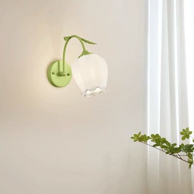 Modern Simplicity Flower Iron Glass 1-Light Wall Sconce Lamp For Bedroom