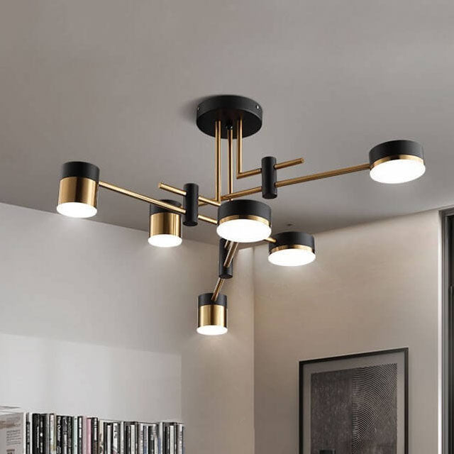 Modern Minimalist Black Gold Balanced 4-8 Light Semi-Flush Mount Light