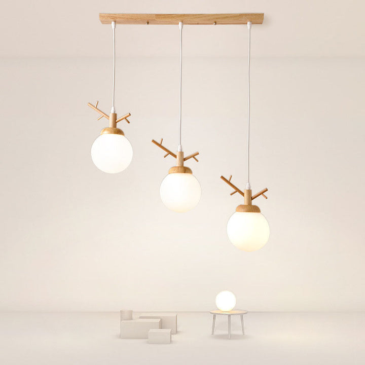 Contemporary Scandinavian Tree Branch Log Glass 1/3 Light Island Light Chandelier For Dining Room