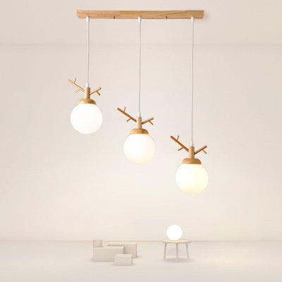 Lustre contemporain scandinave en forme de branche d'arbre avec bûches en verre 1/3 lumières pour salle à manger 