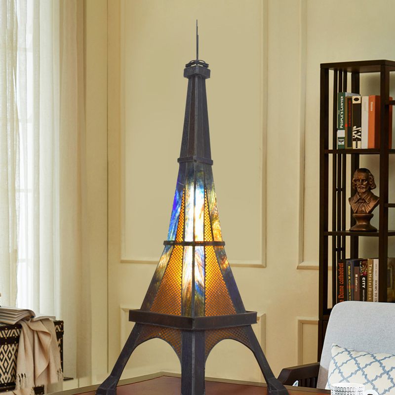 Lampe de table en vitrail Tiffany Tower européenne à 1 lumière 