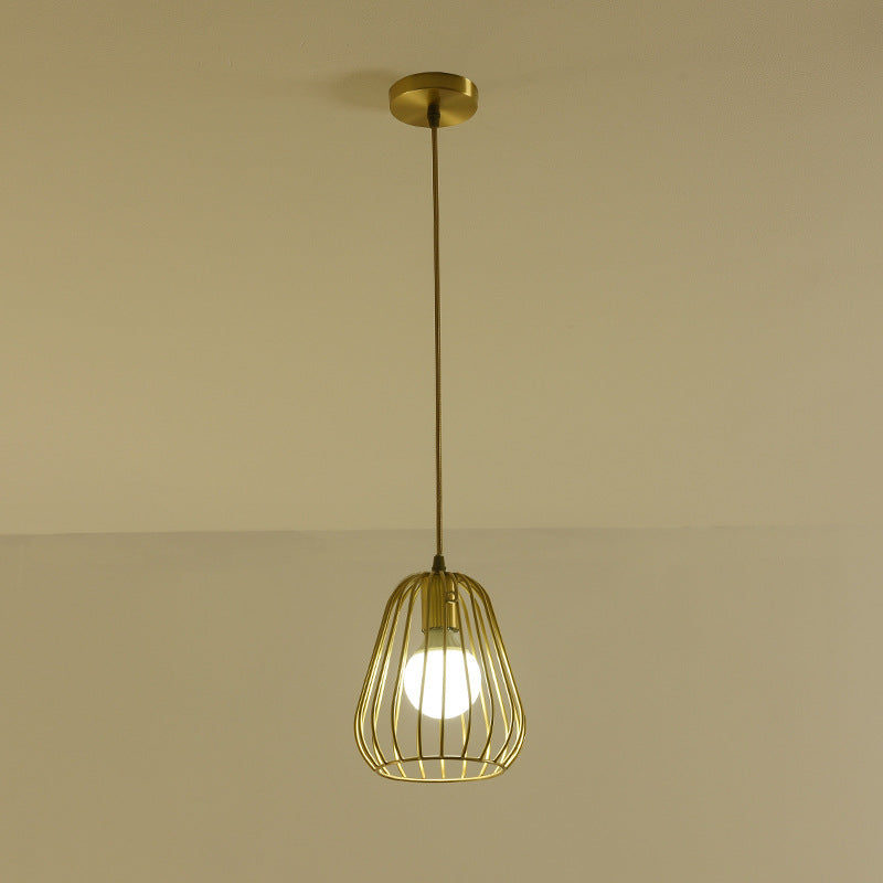 Modern Minimalist Brass Oval Cage 1-Light Pendant Light