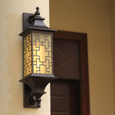 Outdoor Chinese Square Lantern Cage Waterproof 1-Light Wall Sconce Lamp