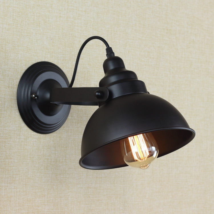 Industrial Retro Black Iron Dome 1-Light Wall Sconce Lamp