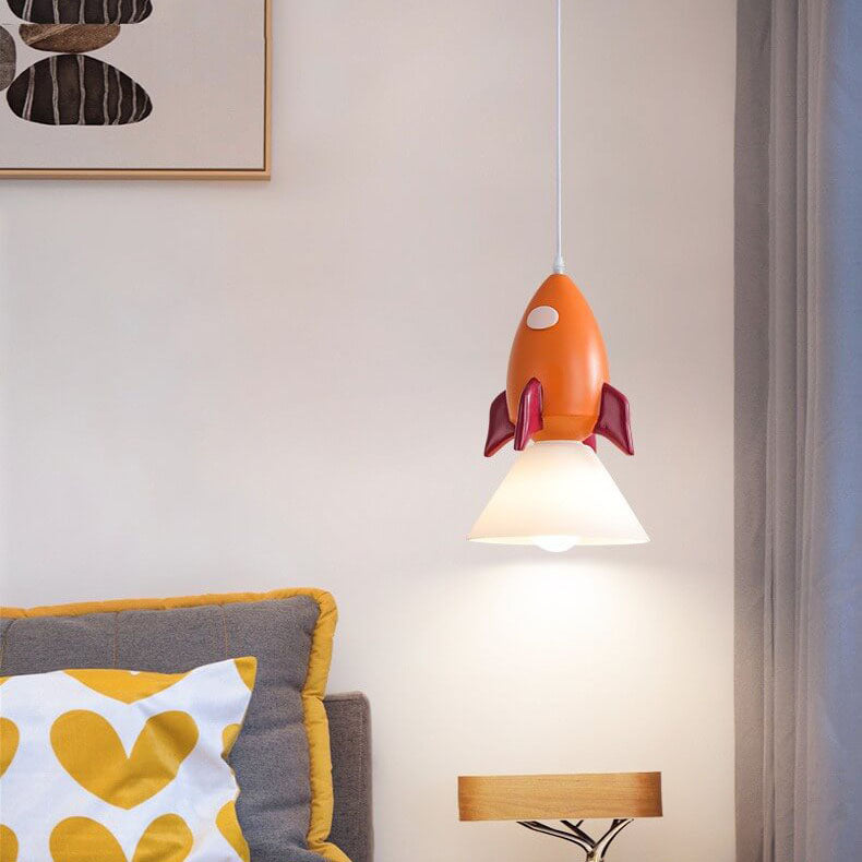 Nordic Cartoon Resin Rocket Snowman 1-Light Kids Pendant Light