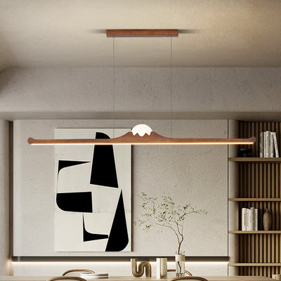 Nordic Retro Schwarz Walnuss Massivholz Langstreifen LED Insel Licht Kronleuchter 
