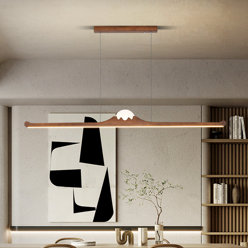 Nordic Retro Schwarz Walnuss Massivholz Langstreifen LED Insel Licht Kronleuchter 