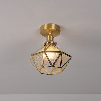 Modern Light Luxury Copper Glass 1-Light Semi-Flush Mount Light