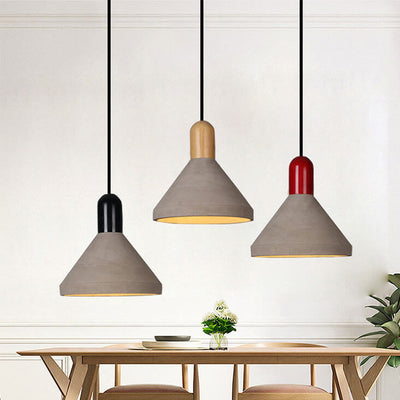 Lámpara colgante de 1 luz de cemento y madera maciza de estilo industrial 
