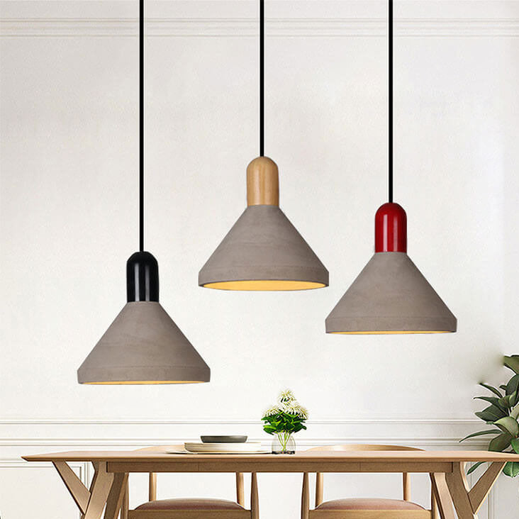 Lámpara colgante de 1 luz de cemento y madera maciza de estilo industrial 
