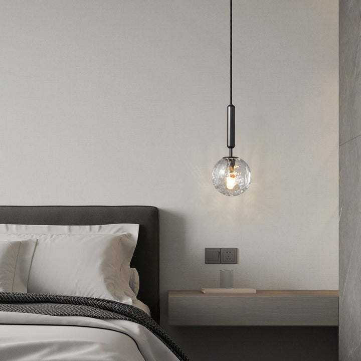 Moderne luxuriöse Pendelleuchte aus Eisen und strukturiertem Glas mit Wasserwellenmuster, 1-flammig, für das Wohnzimmer 