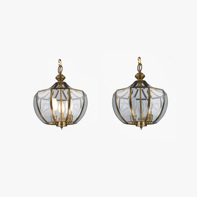 European Luxury Brass Glass Cage 3-Light Chandelier