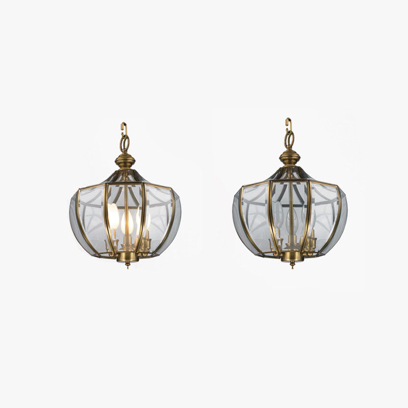 European Luxury Brass Glass Cage 3-Light Chandelier
