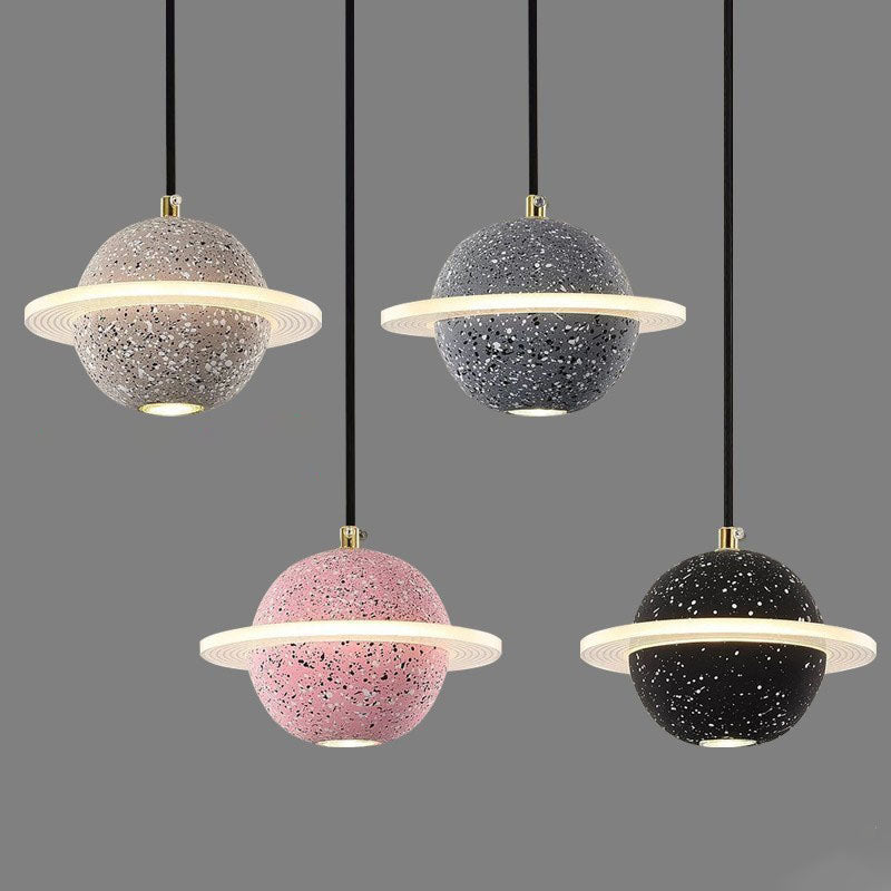 Contemporary Creative Planet Cement Acrylic LED Pendant Light For Bedroom