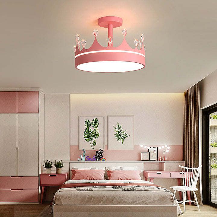 Contemporary Creative Cartoon Crown LED Kids Semi-Flush Mount Ceiling Light For Bedroom