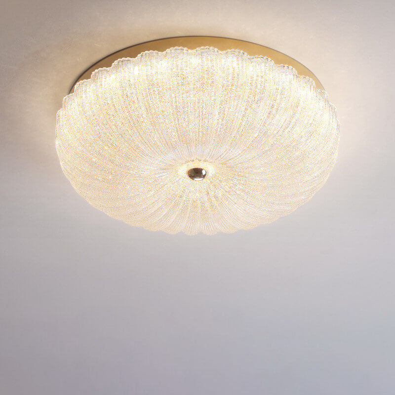 Modern Luxury Stainless Steel Glass Copper Round LED Semi-Flush Mount Ceiling Light