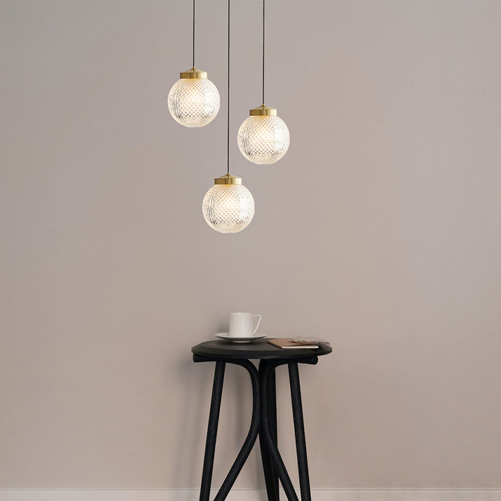 Modern Luxury Striped Glass Copper Round Ball Ring 1-Light Pendant Light for Living Room