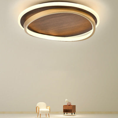 Nordic Minimalist Circular Walnut LED Flush Mount Ceiling Light