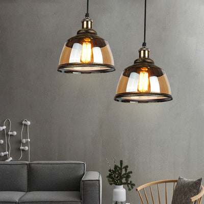 Retro Industrial Round Head Glass 1-Light Pendant Light