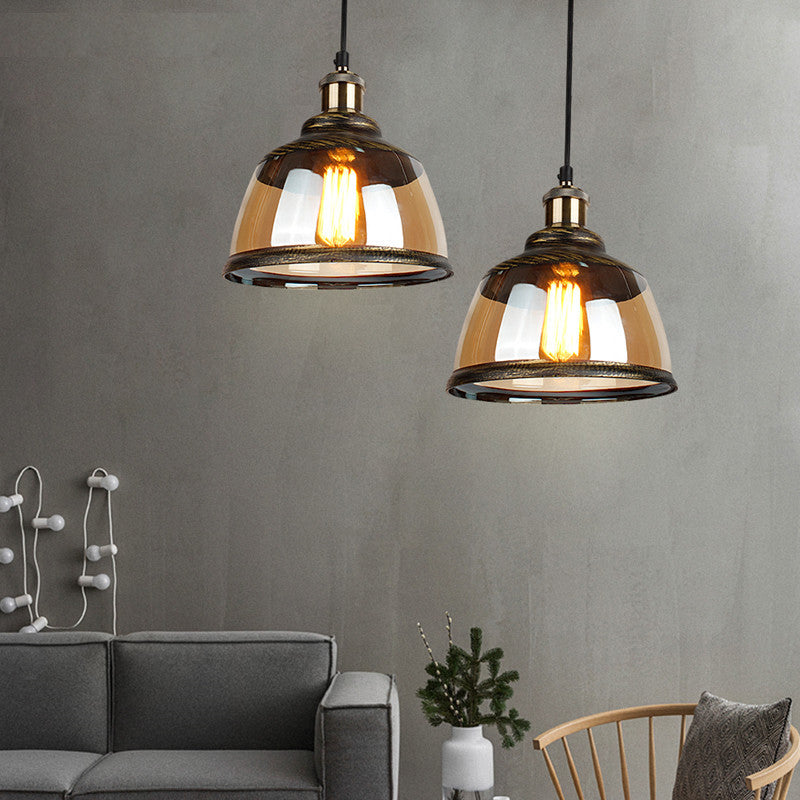 Retro Industrial Round Head Glass 1-Light Pendant Light