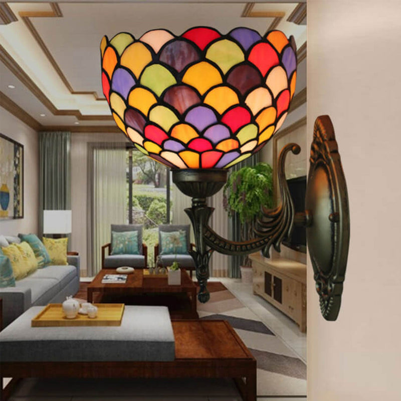 Tiffany Stained Dot Glass 1-Light Wall Sconce Lamp