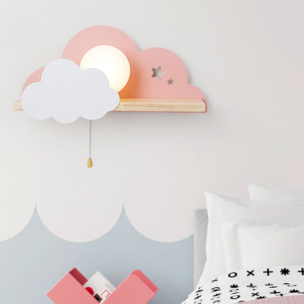 Applique Murale à 1 Lumière en Verre Nuage Macaron Nordique en Bois 