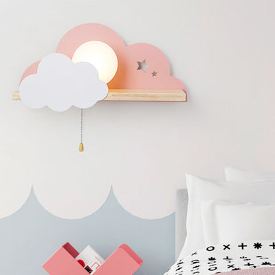 Nordic Macaron Cloud Glass Wood 1-Licht Wandleuchte