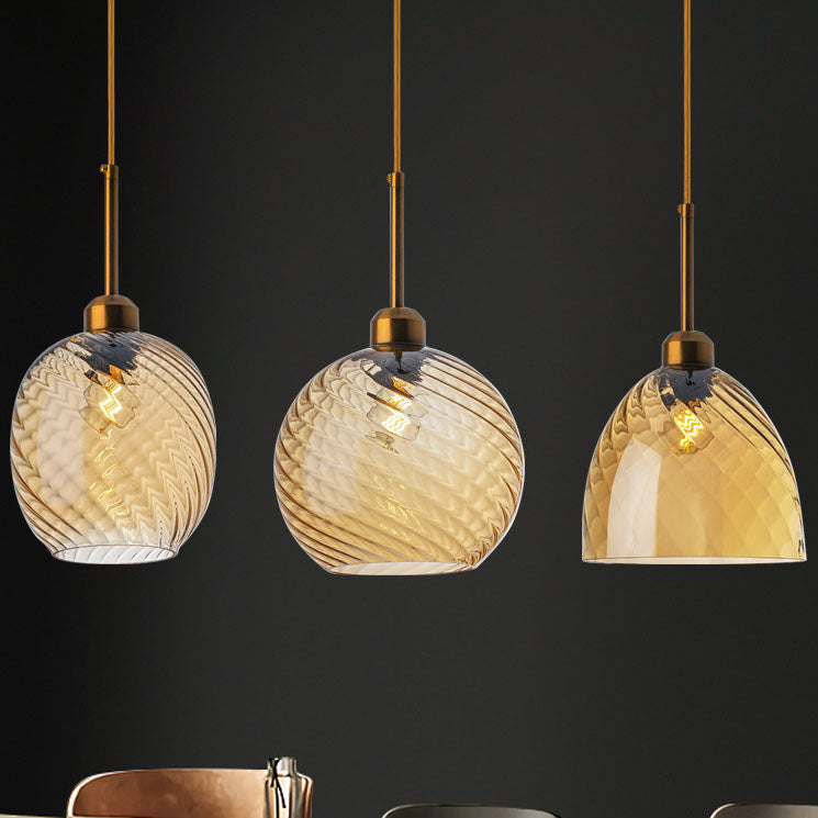 Moderne nordische 1-flammige Pendelleuchte aus Glas und Eisen mit runder geometrischer Struktur für Wohnzimmer &amp; Schlafzimmer 