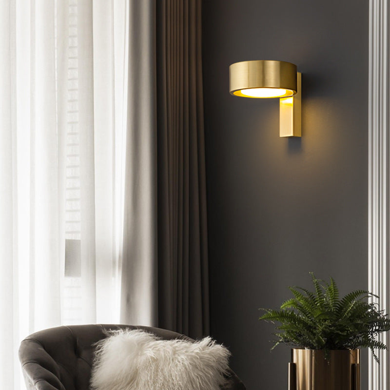 Moderne minimalistische runde Rechteck Vollkupfer Acryl LED Wandleuchte Lampe für Schlafzimmer 