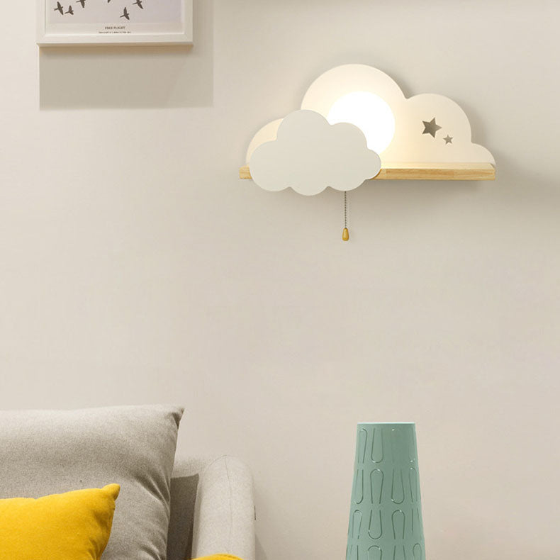Nordic Macaron Cloud Glass Wood 1-Light Wall Sconce Lamp